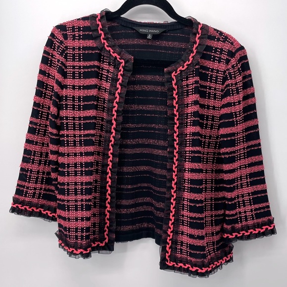 Ming Wang Jackets & Blazers - Ming Wang Pink Black Lace Trim Jacket